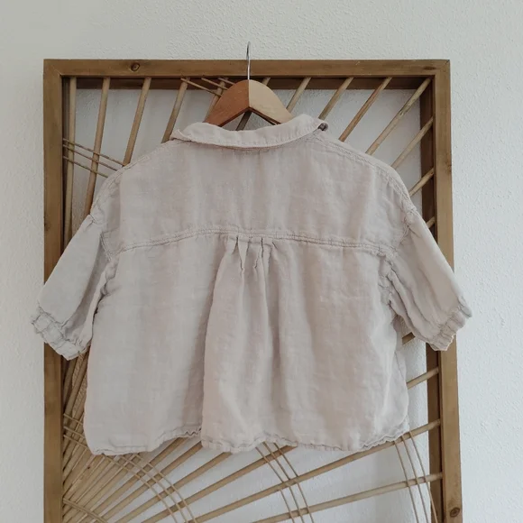 Zara Linen Button Front Cropped Shirt / Size Small - Picture 7 of 10